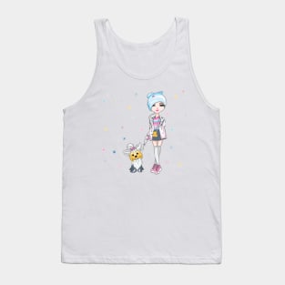 Girl in winter clothes with Yorkshire terrier Tank Top